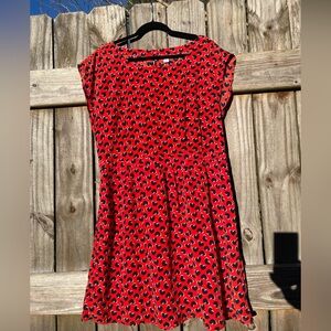Old Navy Red Dress with Dark Blue and White Heart Pattern Size XL